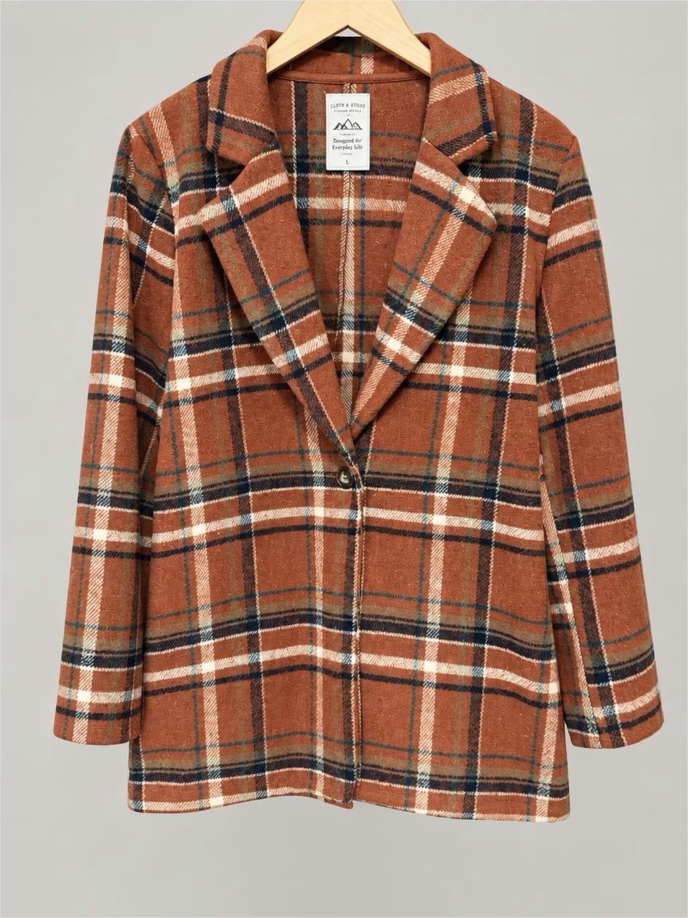Rust Plaid Single-Button Women's Blazer Jacket